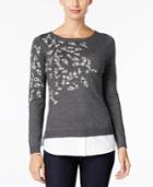 Charter Club Embroidered Layered-look Sweater, Only At Macy's