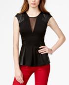 Guess Faux-leather-detail Ponte Peplum Top