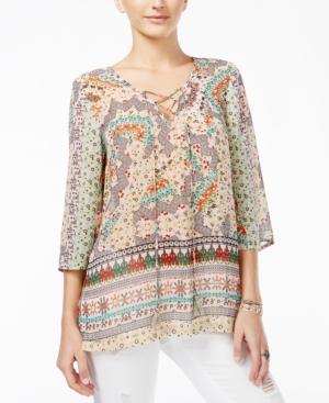 American Rag Juniors' Printed Three-quarter-sleeve Tunic, Only At Macy's