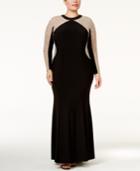 Xscape Plus Size Beaded Illusion Hourglass Gown