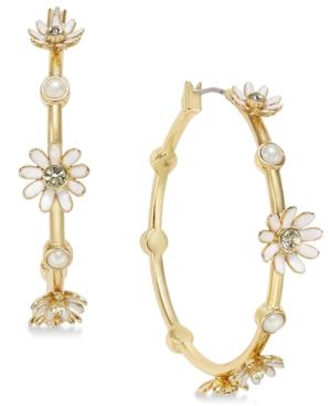 Kate Spade New York Gold-tone Crystal & Imitation Pearl Flower Hoop Earrings