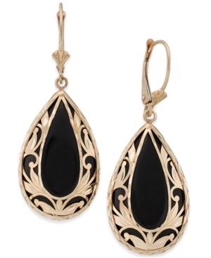 Onyx Teardrop Decorative Framed Drop Earrings (28mm X 16mm) In 14k Gold