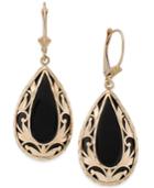 Onyx Teardrop Decorative Framed Drop Earrings (28mm X 16mm) In 14k Gold