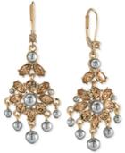 Carolee Gold-tone Gray Imitation Pearl Chandelier Earrings