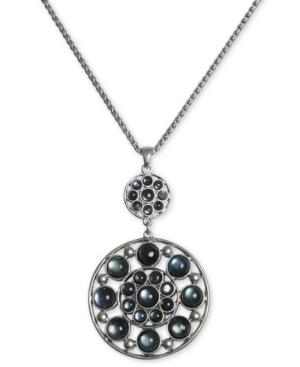 Lucky Brand Silver-tone Stone & Imitation Mother-of-pearl Double-disc 32 Reversible Pendant Necklace