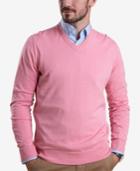 Barbour Men's Clyde Medium Pink V-neck Sweater With Tartan Elbow Patches