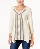 Style & Co Embroidered Handkerchief-hem Top, Only At Macy's