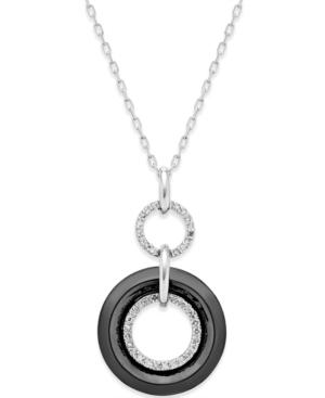 Diamond Ceramic Small And Large Circle Pendant Necklace (1/4 Ct. T.w.) In Sterling Silver