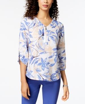 Jm Collection Printed Linen Top, Created For Macy's