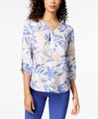 Jm Collection Printed Linen Top, Created For Macy's