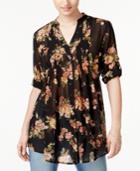 American Rag Pintucked Floral-print Blouse, Only At Macy's