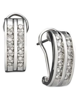 Diamond Earrings, 14k White Gold Two Row Diamond Channel Hoops (3/8 Ct. T.w.)