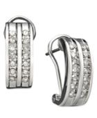 Diamond Earrings, 14k White Gold Two Row Diamond Channel Hoops (3/8 Ct. T.w.)