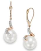 14k Rose Gold Cultured Freshwater Pearl (11mm) And Diamond (1/8 Ct. T.w.) Earrings