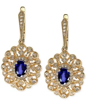 Royale Bleu By Effy Diffused Sapphire (1-1/8 Ct. T.w.) And Diamond (1/4 Ct. T.w.) Earrings In 14k Gold