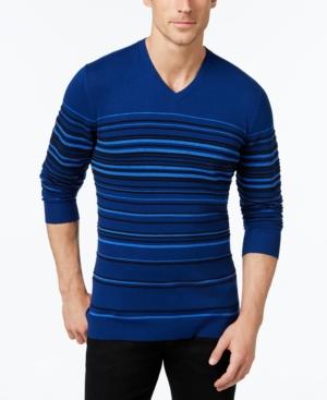 Alfani Men's Striped V-neck Sweater, Created For Macy's