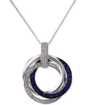 Royale Bleu By Effy Sapphire (1/3 Ct. T.w.) And Diamond (1/4 Ct. T.w.) Circle Pendant Necklace In 14k White Gold
