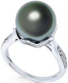 Tahitian Freshwater Pearl (11mm) And White Topaz Accent Ring In Sterling Silver