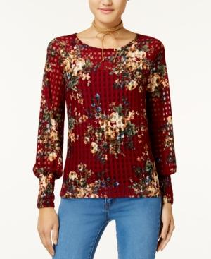 One Hart Juniors' Floral-print Smocked Top