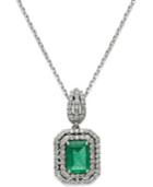 14k White Gold Necklace, Emerald (1 Ct. T.w.) And Diamond (3/8 Ct. T.w.) Two-row Pendant