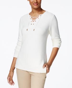 Charter Club Lace-up Sweater, Only At Macy's