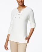 Charter Club Lace-up Sweater, Only At Macy's