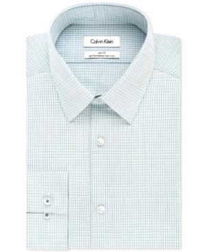 Calvin Klein Steel Slim-fit Non-iron Performance Green Multi Check Dress Shirt