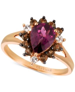 Le Vian Chocolatier Rhodolite Garnet (1-1/2 Ct. T.w.), Smoky Quartz (1/3 Ct. T.w.) And White Topaz (1/10 Ct. T.w.) Ring In 14k Rose Gold