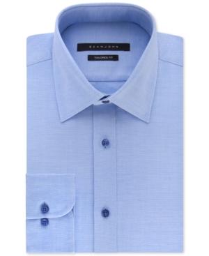 Sean John Textured Clearwater Blue Solid French Cuff Dress Shirt