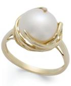 Cultured Freshwater Pearl Button Ring In 14k Gold (10mm)