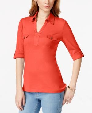 Karen Scott Point-collar Elbow-sleeve Top, Only At Macy's