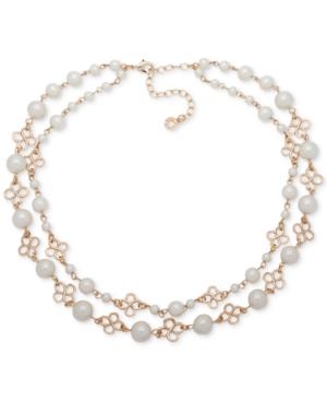 Anne Klein Gold-tone Imitation Pearl Double-row Collar Necklace, 13 + 3 Extender