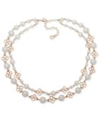 Anne Klein Gold-tone Imitation Pearl Double-row Collar Necklace, 13 + 3 Extender