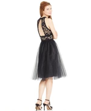 B Darlin Juniors' Illusion Lace Tea-length Princess Dress