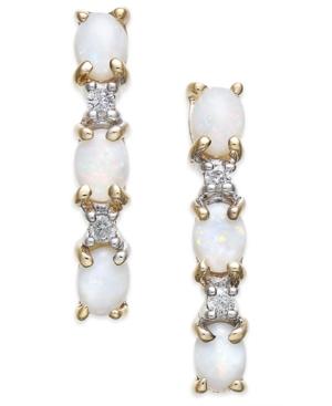 Opal (9/10 Ct. T.w.) & Diamond Accent Linear Drop Earrings In 14k Gold