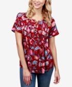 Lucky Brand Pleated Floral-print Top