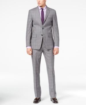 Calvin Klein Men's Slim-fit Gray Plaid Suit