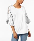 Style & Co Ruffled Crochet-inset Sweatshirt, Created For Macy's