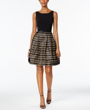 Jessica Howard Petite Illusion Striped Belted Fit & Flare Dress