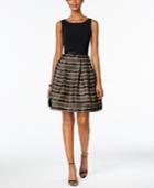 Jessica Howard Petite Illusion Striped Belted Fit & Flare Dress