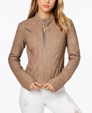 Collection B Juniors' Faux-leather Buckle-collar Moto Jacket