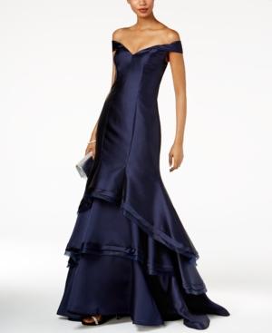 Xscape Ruffled Off-the-shoulder Gown