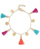 Inc International Concepts Gold-tone Multi-color Tassel And Disc Ankle Bracelet, Only At Macy's