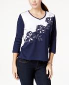 Alfred Dunner Petite Floral Cutout Embellished Top