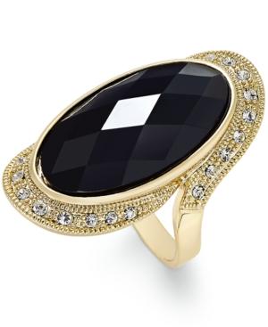 Inc International Concepts Gold-tone Large Jet Stone And Pave Statement Ring, Created For Macy's