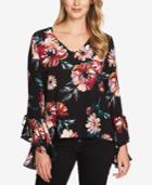 1.state Printed Cascade-sleeve Top