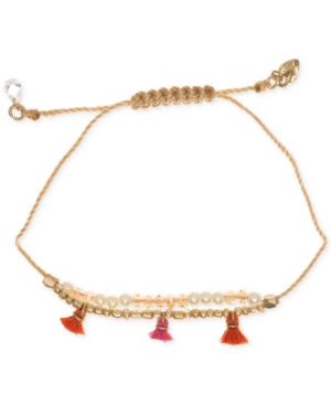 Lonna & Lilly Gold-tone Pink Tassel Slider Bracelet
