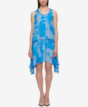 Dkny Printed Popover Chiffon Shift Dress