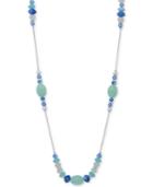 Nine West Silver-tone Blue Bead Long Necklace