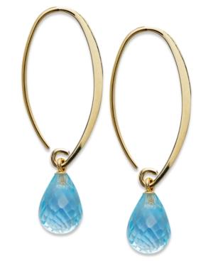 Blue Topaz Long Hoop Earrings In 14k Gold (8 Ct. T.w.)